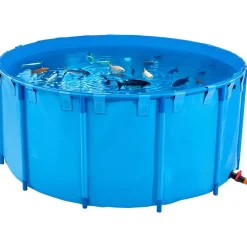 VEVOR Canvas Fish Pond, 448.8 Gal Capacity Above Ground Fish Pond, Foldable PVC Koi Tank, Round Goldfish Tank with Stable Frame and Drain Valve, for Aquaculture, Koi Breeding, and Irrigation (Blue)