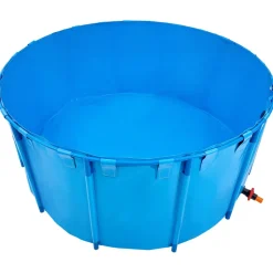 VEVOR Canvas Fish Pond, 448.8 Gal Capacity Above Ground Fish Pond, Foldable PVC Koi Tank, Round Goldfish Tank with Stable Frame and Drain Valve, for Aquaculture, Koi Breeding, and Irrigation (Blue)