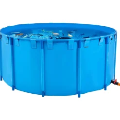 VEVOR Canvas Fish Pond, 448.8 Gal Capacity Above Ground Fish Pond, Foldable PVC Koi Tank, Round Goldfish Tank with Stable Frame and Drain Valve, for Aquaculture, Koi Breeding, and Irrigation (Blue)
