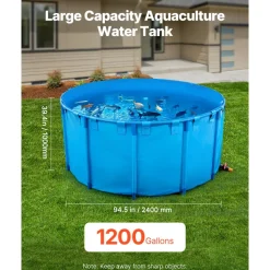VEVOR Canvas Fish Pond, 448.8 Gal Capacity Above Ground Fish Pond, Foldable PVC Koi Tank, Round Goldfish Tank with Stable Frame and Drain Valve, for Aquaculture, Koi Breeding, and Irrigation (Blue)