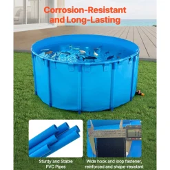 VEVOR Canvas Fish Pond, 448.8 Gal Capacity Above Ground Fish Pond, Foldable PVC Koi Tank, Round Goldfish Tank with Stable Frame and Drain Valve, for Aquaculture, Koi Breeding, and Irrigation (Blue)