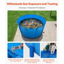 VEVOR Canvas Fish Pond, 448.8 Gal Capacity Above Ground Fish Pond, Foldable PVC Koi Tank, Round Goldfish Tank with Stable Frame and Drain Valve, for Aquaculture, Koi Breeding, and Irrigation (Blue)