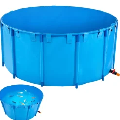 VEVOR Canvas Fish Pond, 448.8 Gal Capacity Above Ground Fish Pond, Foldable PVC Koi Tank, Round Goldfish Tank with Stable Frame and Drain Valve, for Aquaculture, Koi Breeding, and Irrigation (Blue)
