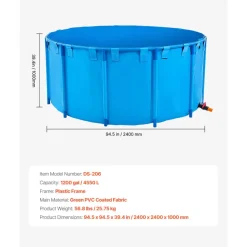 VEVOR Canvas Fish Pond, 448.8 Gal Capacity Above Ground Fish Pond, Foldable PVC Koi Tank, Round Goldfish Tank with Stable Frame and Drain Valve, for Aquaculture, Koi Breeding, and Irrigation (Blue)