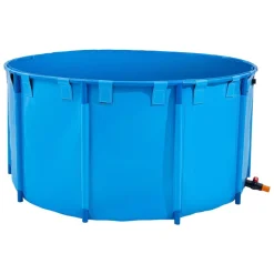 VEVOR Canvas Fish Pond, 818 Gal Capacity Above Ground Fish Pond, Foldable PVC Koi Tank, Round Goldfish Tank with Stable Frame and Drain Valve, for Aquaculture, Koi Breeding, and Irrigation (Blue)
