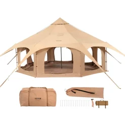VEVOR Canvas Tent, 4 Seasons 5 m/16.4 ft Bell Tent, Canvas Tent for Camping with Stove Jack, Breathable Yurt Tent for up to 8 People, Family Camping Outdoor Hunting Party