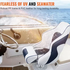 VEVOR Captain Bucket Seat Boat Seat, Flip Up Boat Seat, with Thickened Sponge Padding, Flip-up Bolster Boat Captain Chair for Fishing Boat, Sightseeing Boat, Speedboat, Canoe, 1-Piece