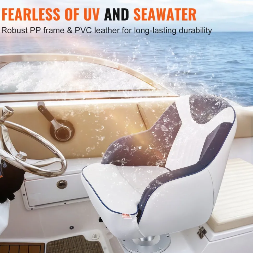 VEVOR Captain Bucket Seat, Pontoon Boat Seat with Thickened Sponge Padding, Boat Captain Chair for Fishing Boat, Sightseeing Boat, Speedboat, Canoe, 1-Piece