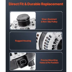 VEVOR Car Alternator 11252, Fit for Buick Enclave Base 3.6L 2012-2013, Chevy Traverse LT 2009-2016, GMC Acadia SLT 2007-2015, Saturn Outlook V6 2007-2010, Automotive Replacement Alternator 25815839