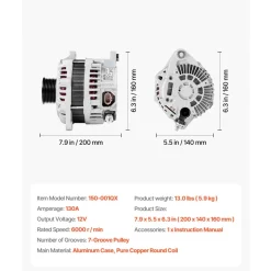 VEVOR Car Alternator 11341, Fit for Nissan Altima V6 3.5L 2007-2010, Maxima 2009-2010, Murano 2009-2014, Quest 2011-2017, for Saturn Aura 2007-2008, Automotive Replacement Alternator 11557, AMT0228