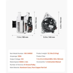 VEVOR Car Alternator 11032, Fit for Toyota Highlander V6 3.3L 2004-2007, Sienna 2004-2006, Lexus RX330 3.3L 2004-2006, Automotive Replacement Alternator 27060-0A100, 27060-0A130, AL3315X, 400-52140R