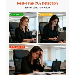 VEVOR Carbon Dioxide Monitor, CO2 Controller with Temperature and Humidity Display, NDIR Sensor Carbon Dioxide Detector, for Outdoors, Home, Office, Car, Lightweight & Portable