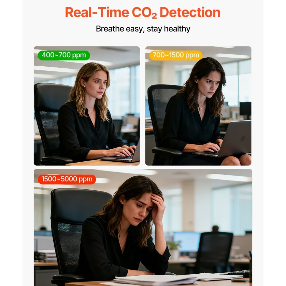 VEVOR Carbon Dioxide Monitor, CO2 Controller with Temperature and Humidity Display, NDIR Sensor Carbon Dioxide Detector, for Outdoors, Home, Office, Car, Lightweight & Portable