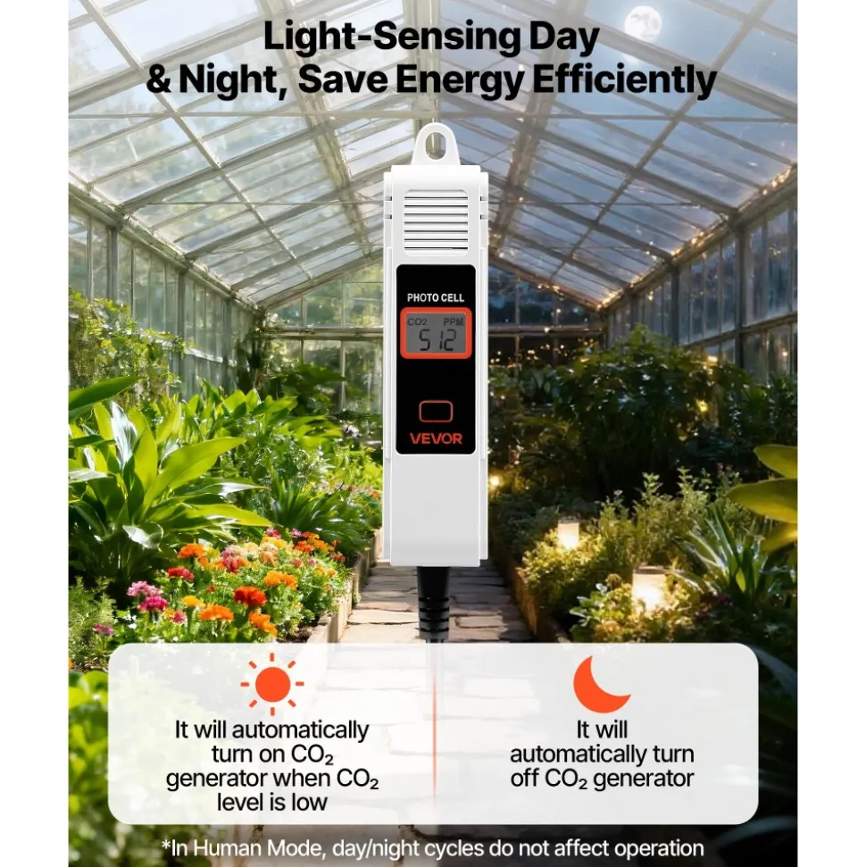 VEVOR Carbon Dioxide Monitoring Controller, Dual Outlets Carbon Dioxide Controller, CO2 Meter Monitor Day and Night Detection Feature, NDIR CO2 Sensor for Green House, Laboratories, Classrooms, Home