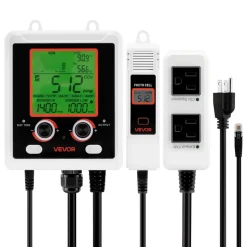 VEVOR Carbon Dioxide Monitoring Controller, Dual Outlets Carbon Dioxide Controller, CO2 Meter Monitor Day and Night Detection Feature, NDIR CO2 Sensor for Green House, Laboratories, Classrooms, Home