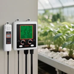 VEVOR Carbon Dioxide Monitoring Controller, Dual Outlets Carbon Dioxide Controller, CO2 Meter Monitor Day and Night Detection Feature, NDIR CO2 Sensor for Green House, Laboratories, Classrooms, Home