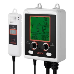 VEVOR Carbon Dioxide Monitoring Controller, Dual Outlets Carbon Dioxide Controller, CO2 Meter Monitor Day and Night Detection Feature, NDIR CO2 Sensor for Green House, Laboratories, Classrooms, Home
