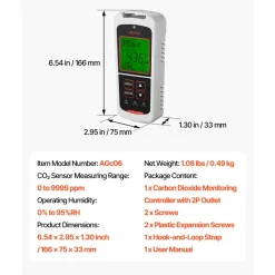 VEVOR Carbon Dioxide Monitoring Controller, Dual Outlets CO2 Monitor & Controller, Carbon Dioxide Sensor Day and Night Detection Feature, NDIR CO2 Sensor for Greenhouse, Laboratories, Classrooms, Home