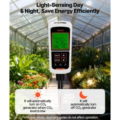 VEVOR Carbon Dioxide Monitoring Controller, Dual Outlets CO2 Monitor & Controller, Carbon Dioxide Sensor Day and Night Detection Feature, NDIR CO2 Sensor for Greenhouse, Laboratories, Classrooms, Home
