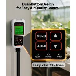 VEVOR Carbon Dioxide Monitoring Controller, Dual Outlets CO2 Monitor & Controller, Carbon Dioxide Sensor Day and Night Detection Feature, NDIR CO2 Sensor for Greenhouse, Laboratories, Classrooms, Home