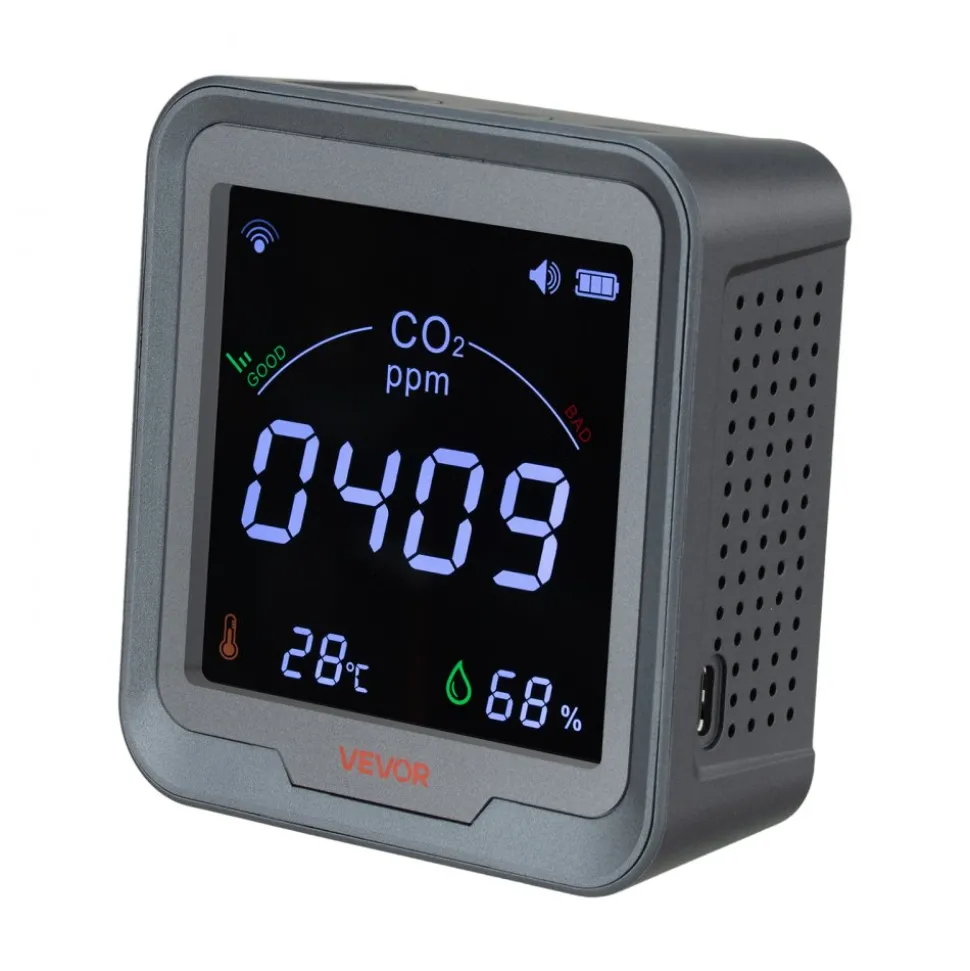 VEVOR Carbon Dioxide Monitor, CO2 Controller with Temperature and Humidity Display, NDIR Sensor Carbon Dioxide Detector, for Outdoors, Home, Office, Car, Wall-Mounted Use
