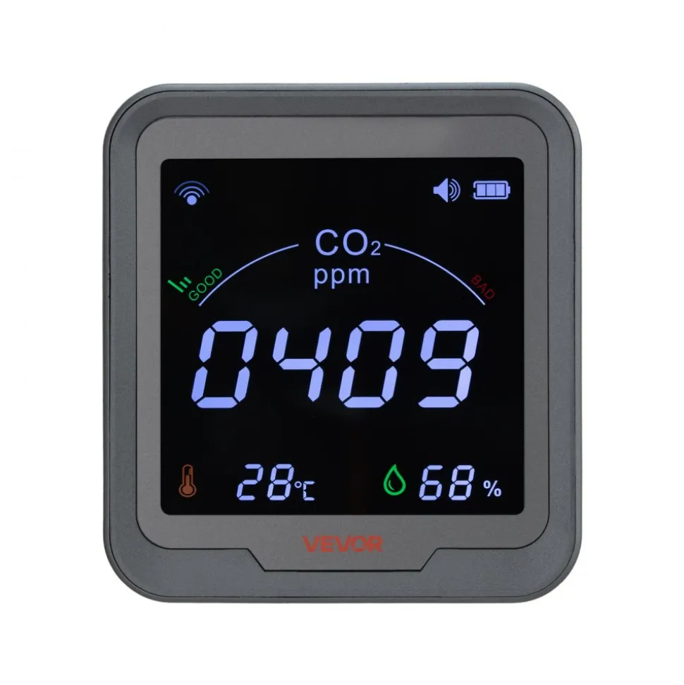 VEVOR Carbon Dioxide Monitor, CO2 Controller with Temperature and Humidity Display, NDIR Sensor Carbon Dioxide Detector, for Outdoors, Home, Office, Car, Wall-Mounted Use
