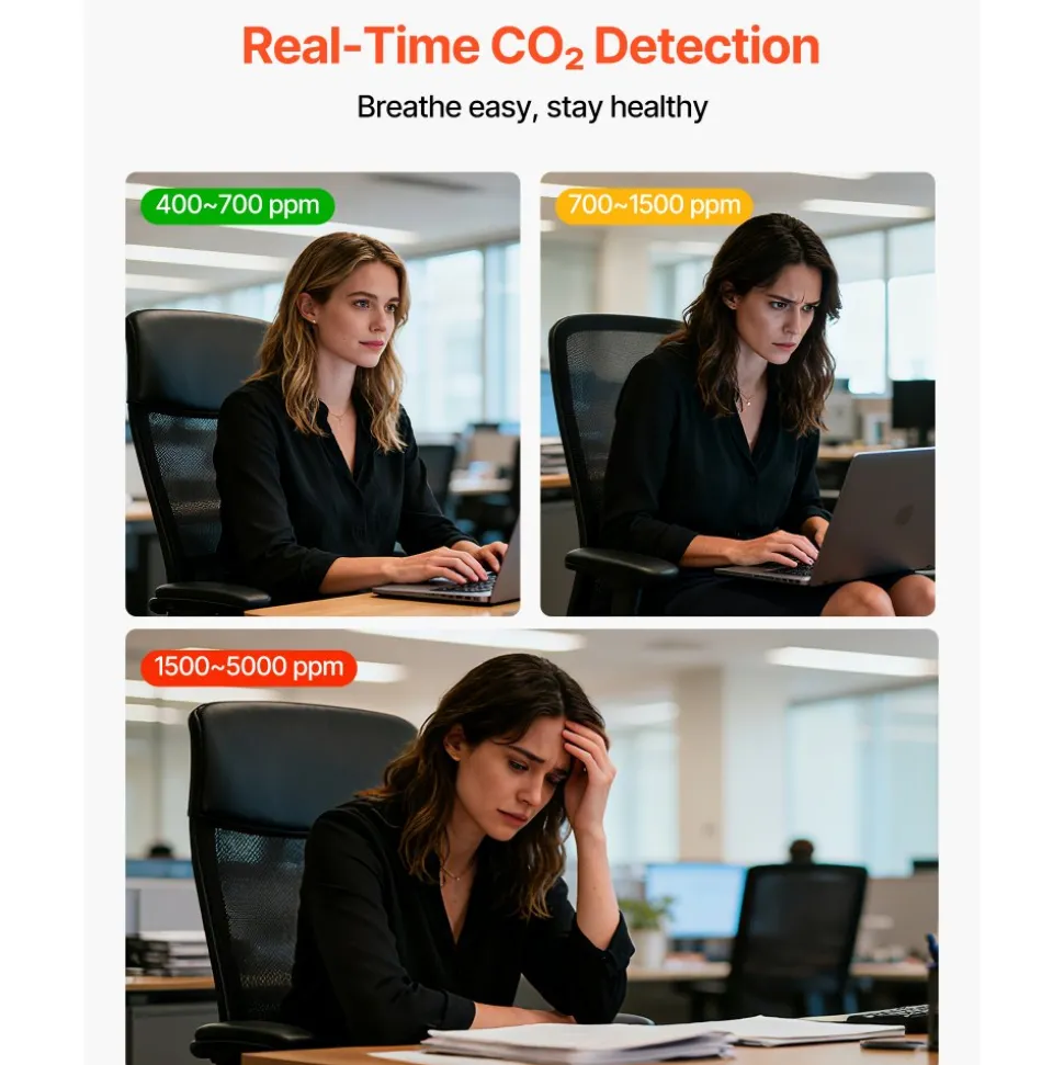 VEVOR Carbon Dioxide Monitor, CO2 Controller with Temperature and Humidity Display, NDIR Sensor Carbon Dioxide Detector, for Outdoors, Home, Office, Car, Wall-Mounted Use
