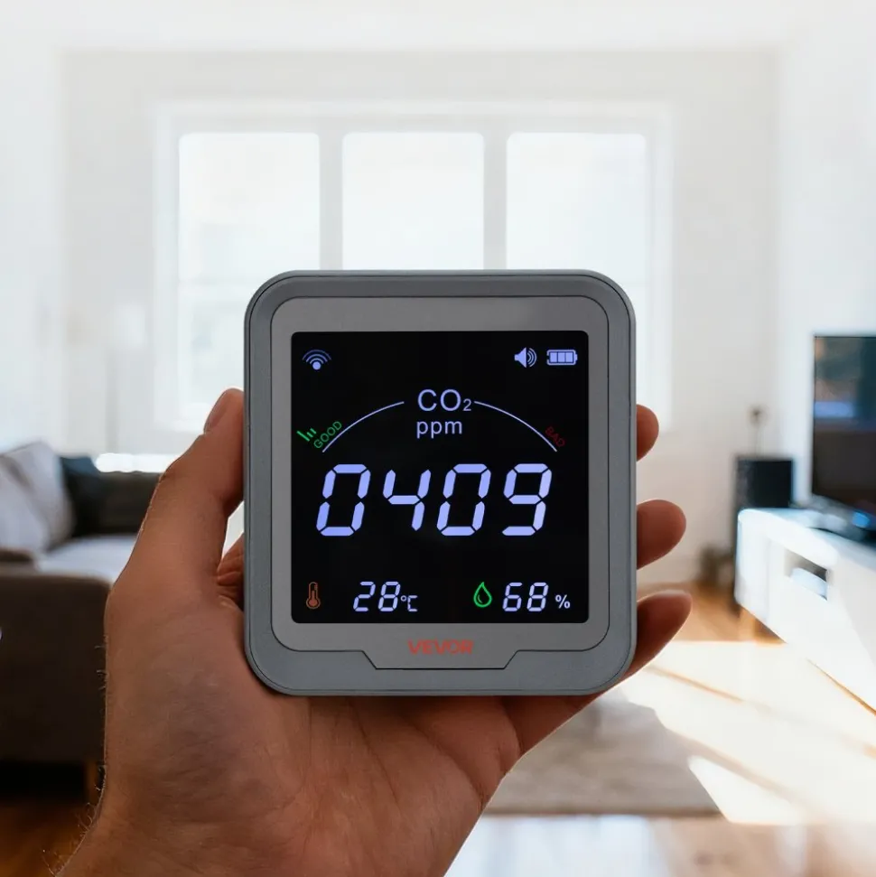 VEVOR Carbon Dioxide Monitor, CO2 Controller with Temperature and Humidity Display, NDIR Sensor Carbon Dioxide Detector, for Outdoors, Home, Office, Car, Wall-Mounted Use