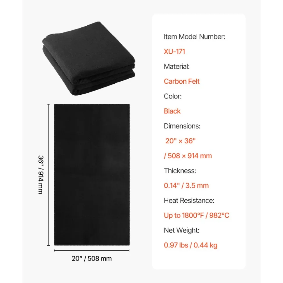 VEVOR Carbon Felt Welding Blankets, 2-Pack 20" x 36" Flame Retardant Welding Blanket, Up to 1800°F Heat Resistant Safety Protection Blanket, 3.5mm Thickened Carbon Fiber Fireproof Insulation Mat Pad