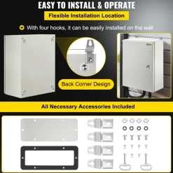 VEVOR Carbon Steel Electrical Box, 16x12x6 inches, Hinged Cover, IP66 Waterproof & Dust Resistant, Suitable for Outdoor Use, Includes Mounting Plate
