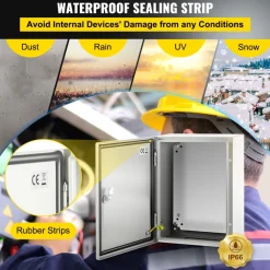VEVOR Carbon Steel Electrical Box, 16x12x6 inches, Hinged Cover, IP66 Waterproof & Dust Resistant, Suitable for Outdoor Use, Includes Mounting Plate