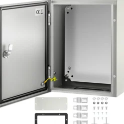 VEVOR Carbon Steel Electrical Box, 16x12x6 inches, Hinged Cover, IP66 Waterproof & Dust Resistant, Suitable for Outdoor Use, Includes Mounting Plate