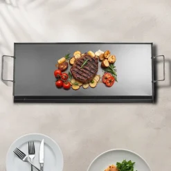 VEVOR Carbon Steel Griddle, 32x14 inch Universal Flat Top Rectangular Plate, Gas Grill Griddle for BBQ Grill, Teppanyaki, Portable Family Cookware with Handle, for Camping Tailgating Party