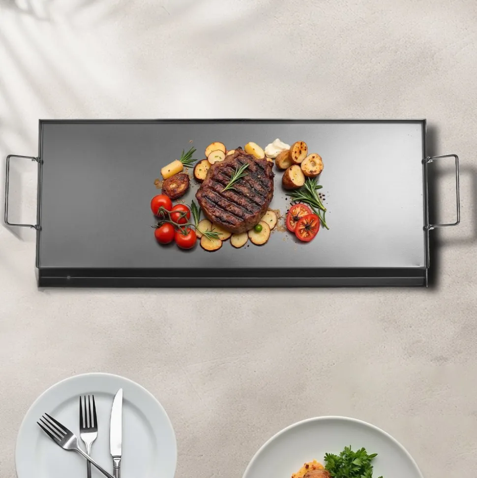 VEVOR Carbon Steel Griddle, 32x14 inch Universal Flat Top Rectangular Plate, Gas Grill Griddle for BBQ Grill, Teppanyaki, Portable Family Cookware with Handle, for Camping Tailgating Party