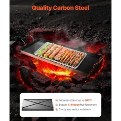 VEVOR Carbon Steel Griddle, 32x14 inch Universal Flat Top Rectangular Plate, Gas Grill Griddle for BBQ Grill, Teppanyaki, Portable Family Cookware with Handle, for Camping Tailgating Party