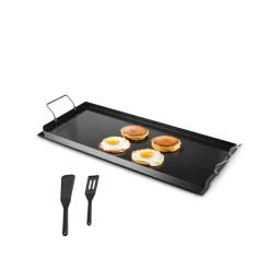 VEVOR Carbon Steel Griddle, 32x14 inch Universal Flat Top Rectangular Plate, Gas Grill Griddle for BBQ Grill, Teppanyaki, Portable Family Cookware with Handle, for Camping Tailgating Party
