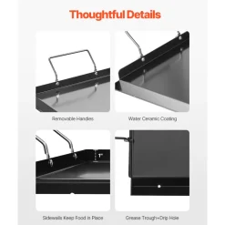 VEVOR Carbon Steel Griddle, 32x14 inch Universal Flat Top Rectangular Plate, Gas Grill Griddle for BBQ Grill, Teppanyaki, Portable Family Cookware with Handle, for Camping Tailgating Party