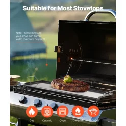 VEVOR Carbon Steel Griddle, 32x14 inch Universal Flat Top Rectangular Plate, Gas Grill Griddle for BBQ Grill, Teppanyaki, Portable Family Cookware with Handle, for Camping Tailgating Party