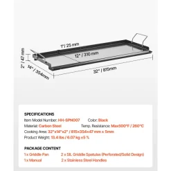 VEVOR Carbon Steel Griddle, 32x14 inch Universal Flat Top Rectangular Plate, Gas Grill Griddle for BBQ Grill, Teppanyaki, Portable Family Cookware with Handle, for Camping Tailgating Party