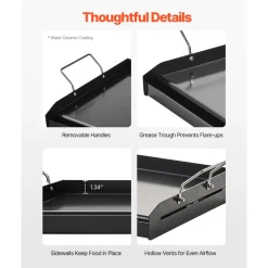 VEVOR Carbon Steel Griddle, 24x16 inch Universal Flat Top Rectangular Plate, Gas Grill Griddle for BBQ Grill, Teppanyaki, Portable Family Cookware with Handle, for Camping Tailgating Party