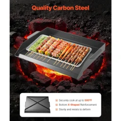 VEVOR Carbon Steel Griddle, 20x16 inch Universal Flat Top Rectangular Plate, Gas Grill Griddle for BBQ Grill, Teppanyaki, Portable Family Cookware, for Camping Tailgating Party, Black