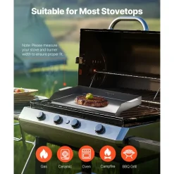 VEVOR Carbon Steel Griddle, 20x16 inch Universal Flat Top Rectangular Plate, Gas Grill Griddle for BBQ Grill, Teppanyaki, Portable Family Cookware, for Camping Tailgating Party, Black