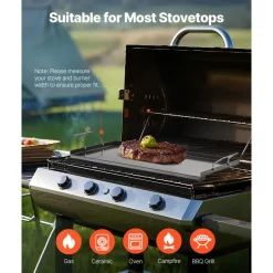VEVOR Carbon Steel Griddle, 24x16 inch Universal Flat Top Rectangular Plate, Gas Grill Griddle for BBQ Grill, Teppanyaki, Portable Family Cookware with Handle, for Camping Tailgating Party