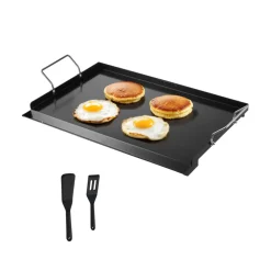 VEVOR Carbon Steel Griddle, 24x16 inch Universal Flat Top Rectangular Plate, Gas Grill Griddle for BBQ Grill, Teppanyaki, Portable Family Cookware with Handle, for Camping Tailgating Party