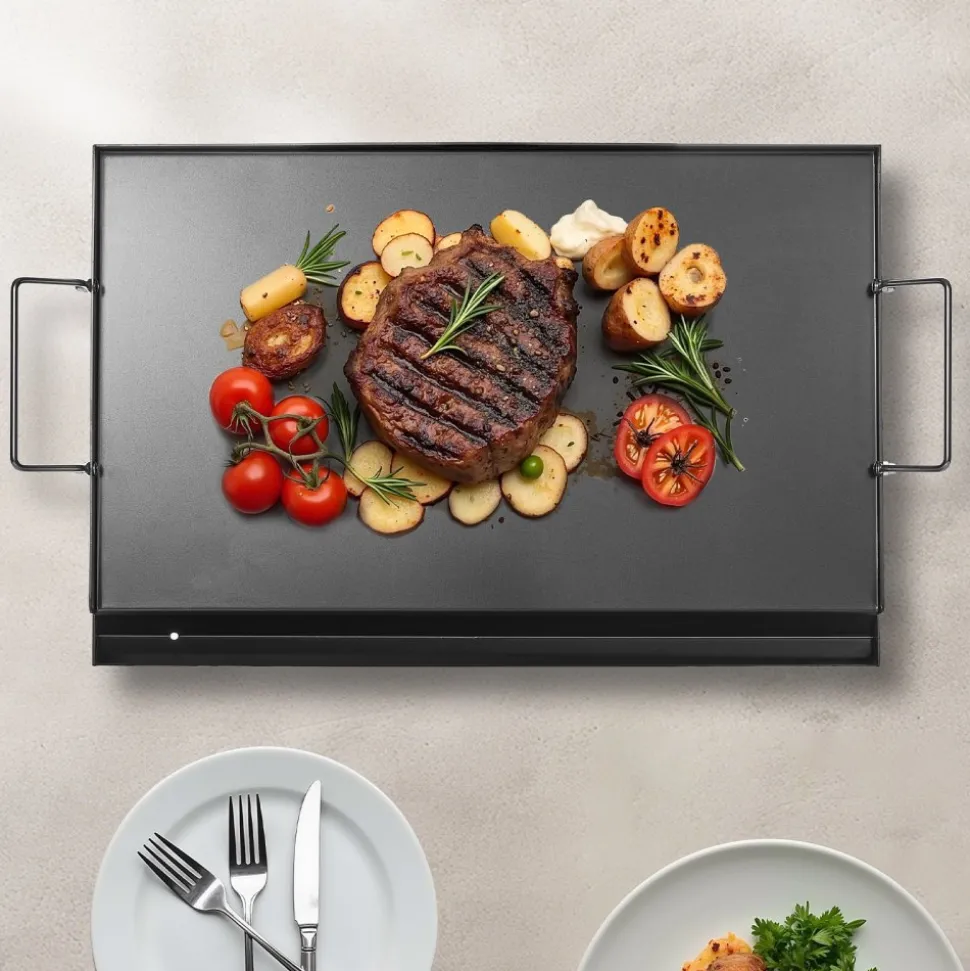 VEVOR Carbon Steel Griddle, 24x16 inch Universal Flat Top Rectangular Plate, Gas Grill Griddle for BBQ Grill, Teppanyaki, Portable Family Cookware with Handle, for Camping Tailgating Party