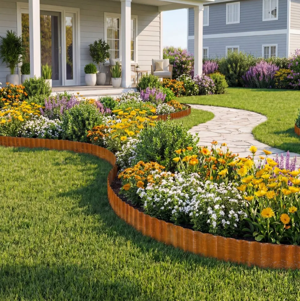 VEVOR Carbon Steel Landscape Edging, 40 ft x 6 in Steel Edging for Landscaping with Gloves, Easy-to-Install Bendable Metal Strips, Metal Garden Edge Border for Flower Bed, Yard Pathway, Rust
