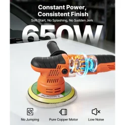 VEVOR Car Buffer Polisher, 6-Inch Dual Action Polisher Buffer Waxer, 650W 6 Variable Speeds 2000-6800RPM Random Orbital Polisher Kit for Cars Detailing, Waxing, Polishing