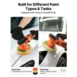 VEVOR Car Buffer Polisher, 6-Inch Dual Action Polisher Buffer Waxer, 650W 6 Variable Speeds 2000-6800RPM Random Orbital Polisher Kit for Cars Detailing, Waxing, Polishing
