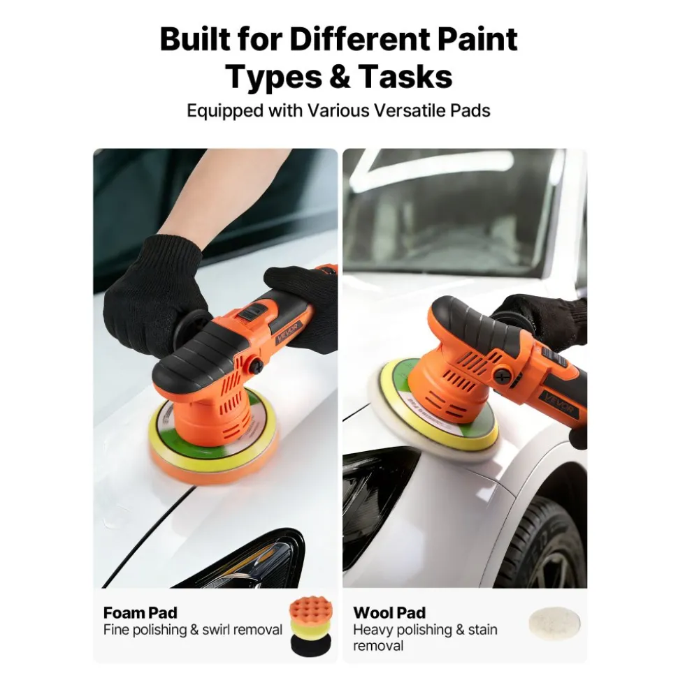 VEVOR Car Buffer Polisher, 6-Inch Dual Action Polisher Buffer Waxer, 650W 6 Variable Speeds 2000-6800RPM Random Orbital Polisher Kit for Cars Detailing, Waxing, Polishing