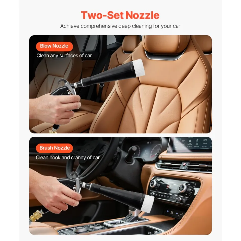 VEVOR Car Cleaning Gun, 6-9.2 Bar High-Pressure Air Blow Gun with 2 Set Nozzles, 360° Rotating Nozzle for Complete Cleaning, Quickly Blasts Dirt and Dust from Surface, Work with 1/4 NPT Air Compressor